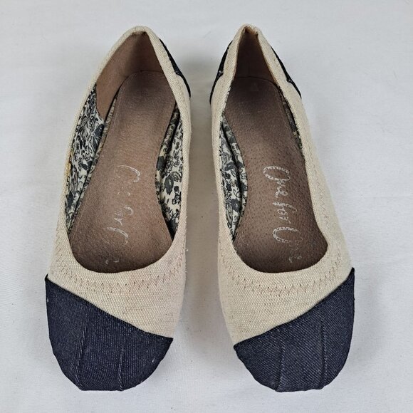 Toms Size 6 Alessandra Two Tone Ballet Flat Burlap Beige Black Lightweight - Picture 9 of 14